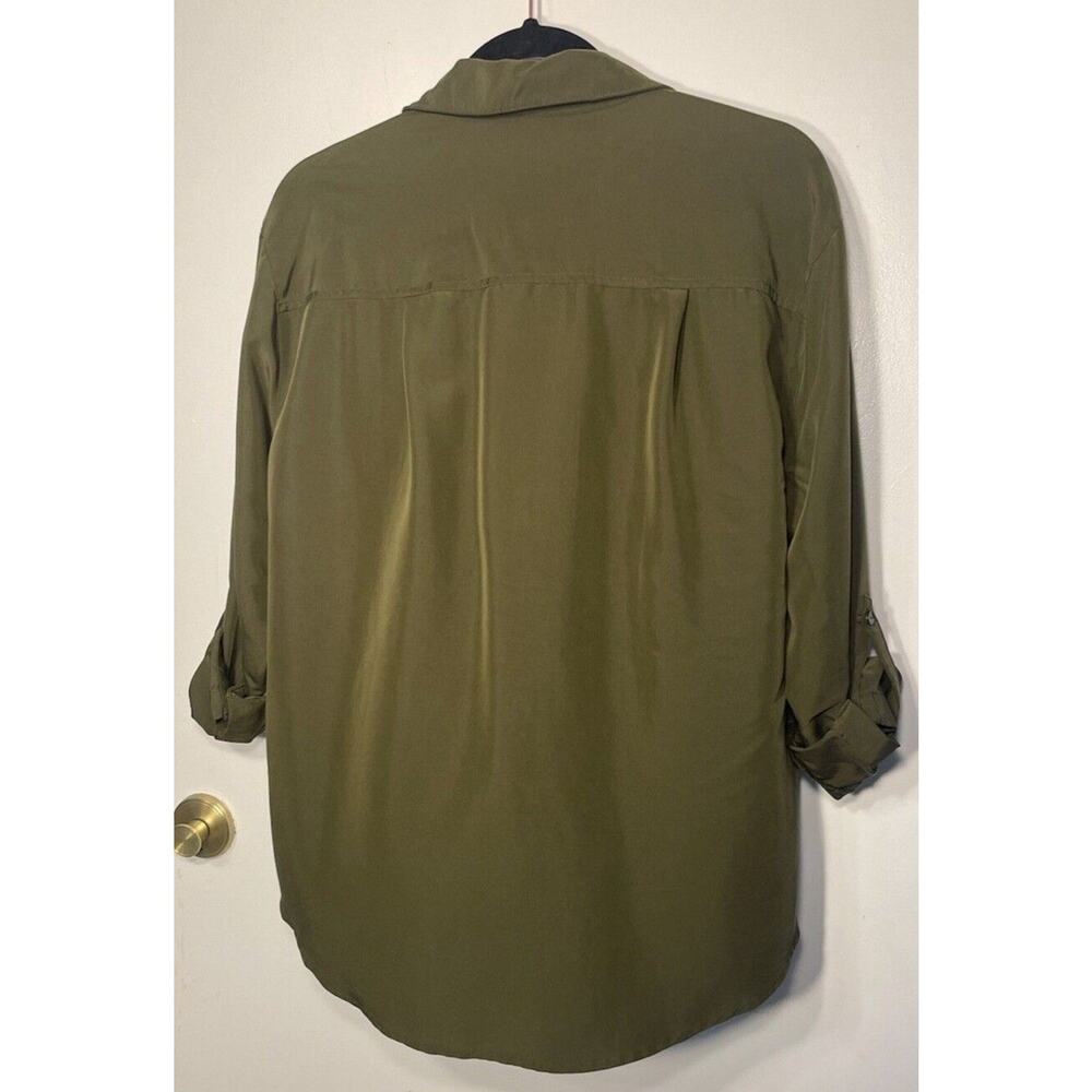 Old Navy M Shirt Button Utility Olive Green Blouses Pockets Roll Tab Round Hem - Picture 9 of 10